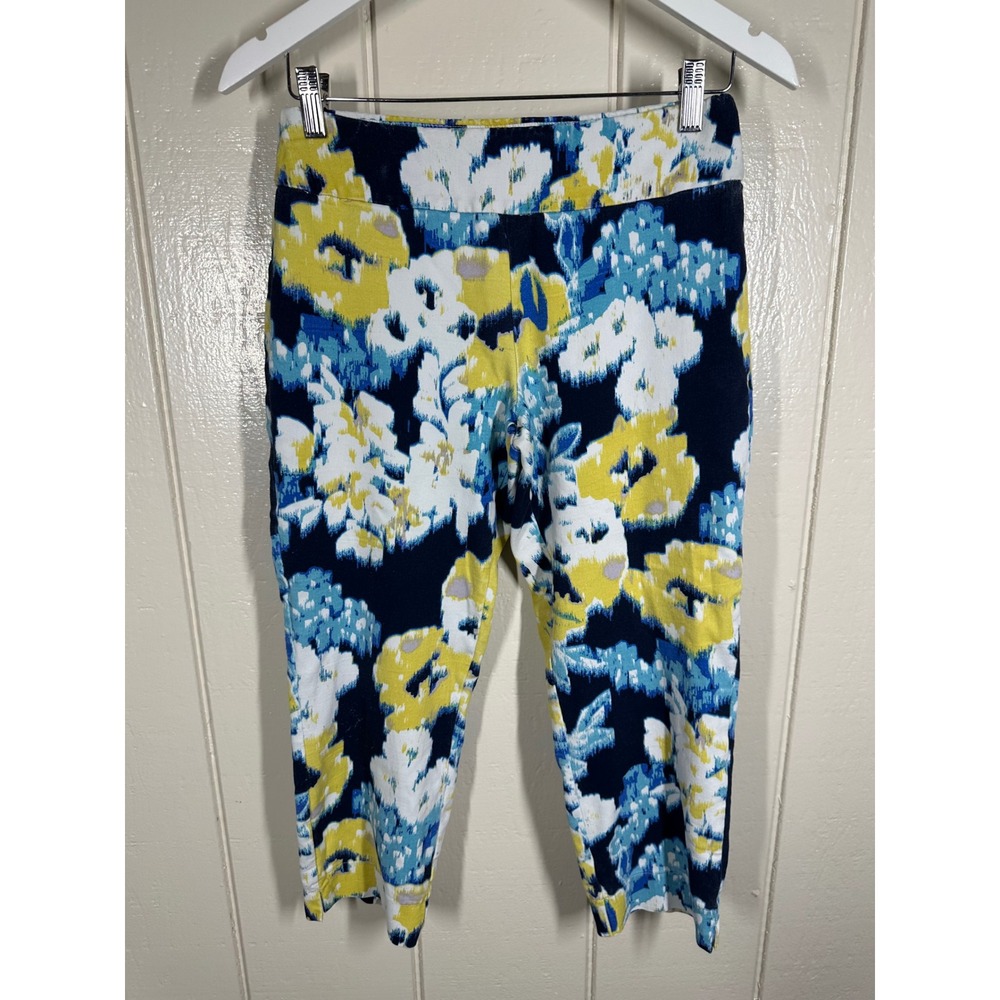 Lysse Cropped Leggings Womens S Blue Floral Pull On Slim Fit In Good Condition